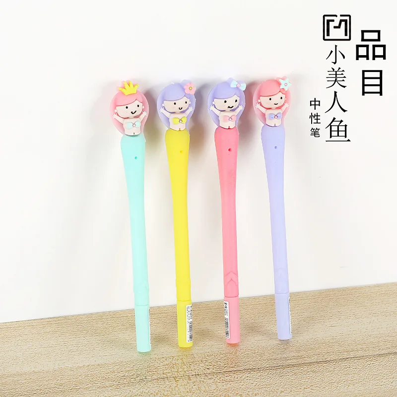 

48 pcs Gel Pens Cartoon Kawaii Mermaid black colored gel-inkpens for writing Cute stationery office school supplies