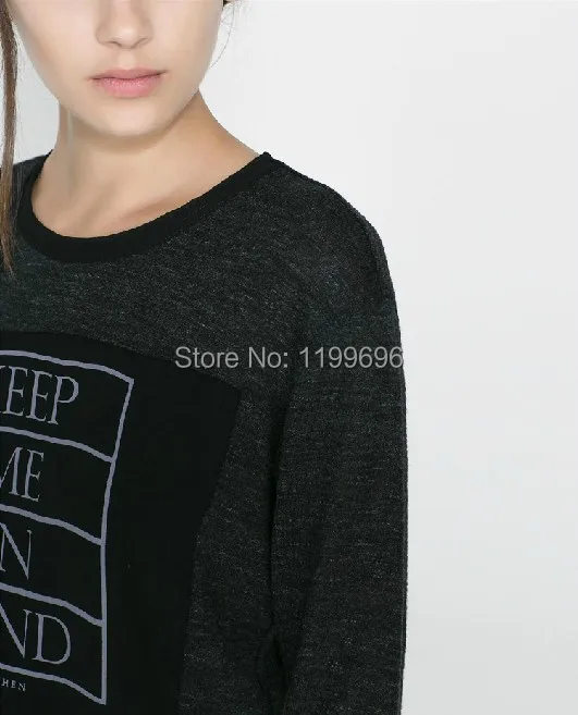 New arrival casual women's dark gray black colorant match keep me in mind letter print long sleeve basic shirt female t shirts|match bar|matches
