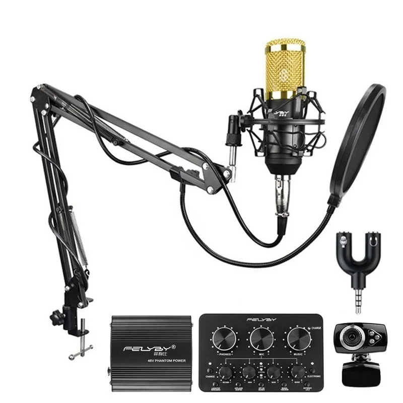 BLPower Webcam Sound FELYBY BM 800 микрофон конденсаторный со звуковой картой и веб-камерой для компьютера студийной записи караоке 800 mic - Цвет: BLPower Webcam Sound