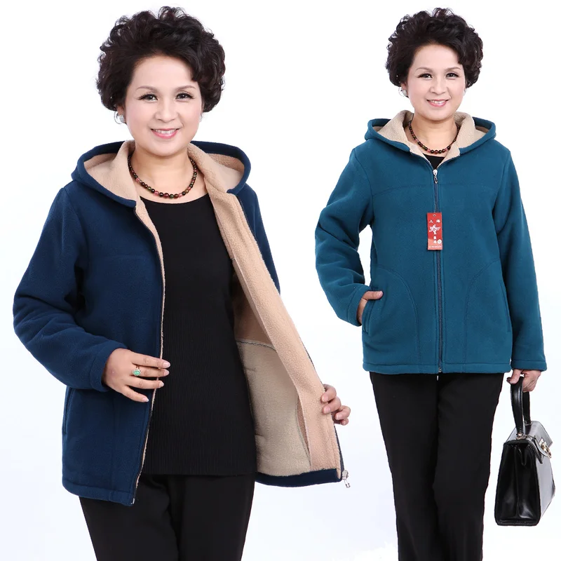 

Winter Middle Aged Womens Hooded Imitation Lambs Fleece Jacket Ladies Warm Soft Velevt Coat Mother Overcoats Plus Size Outwear 1