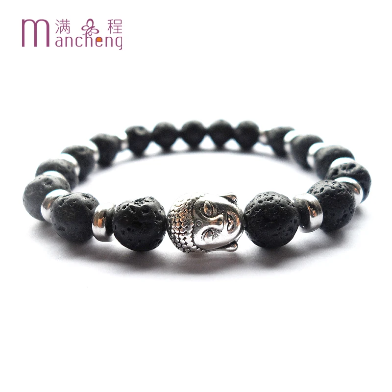 Трендовый 8 мм браслет из натурального вулканического камня Будды мужской с