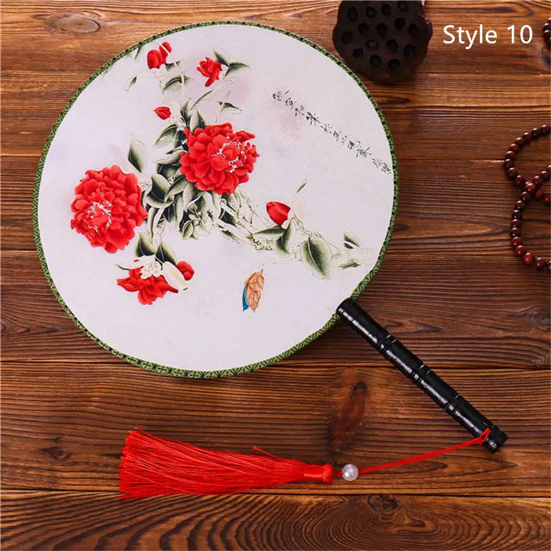 Style 10 Китайский Японский стиль женские круглые вентиляторы классический танцевальный веер ручной круговой винтажный вентилятор с кисточкой кулон - Цвет: Style 10
