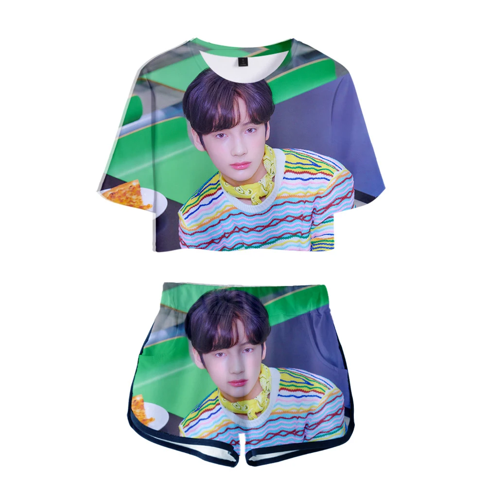 Новинка 2019 лидер продаж женские комплекты футболок с принтом TXT + короткие штаны