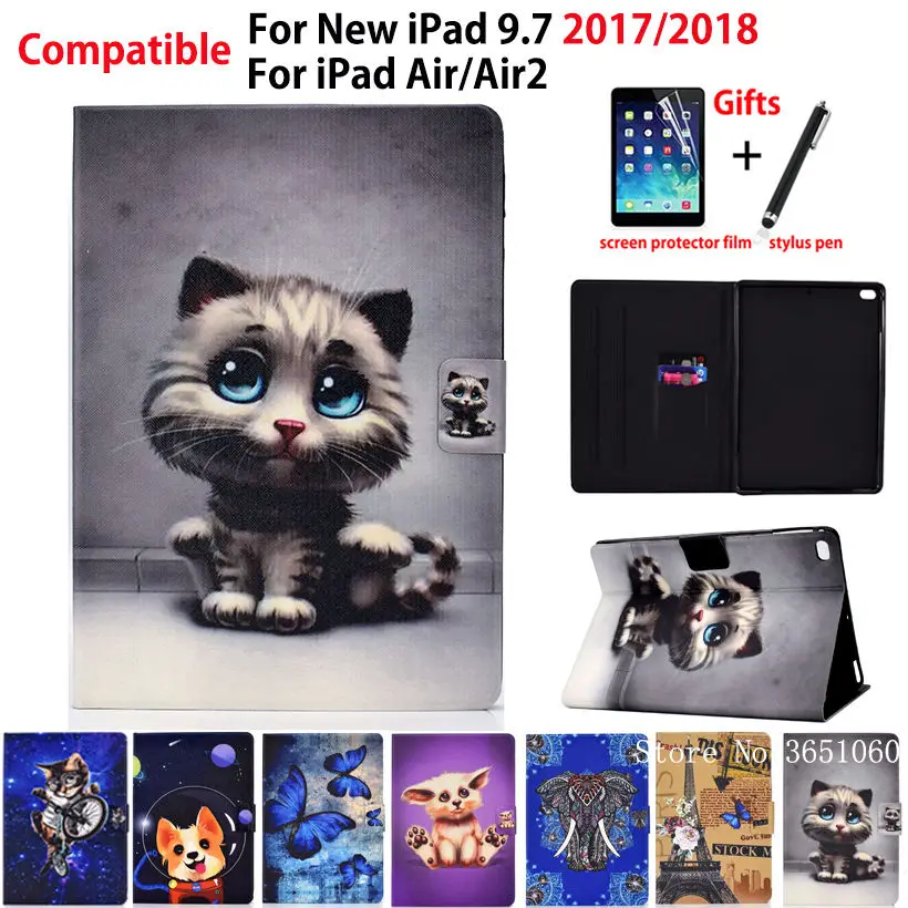 Умный чехол Cat для Apple iPad 9 7 дюйма 2018 2017 5 го 6 поколения A1893 A1954 Air 1 2 из искусственной