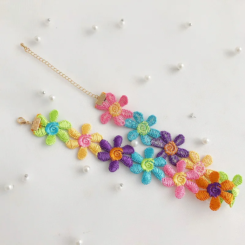 B-necklace Цветное кружевное ожерелье-чокер с цветами, Женская цепочка в стиле Лолиты, короткая простая цепочка для ключицы, ювелирные изделия на шею, ожерелье и браслет - Окраска металла: B-necklace