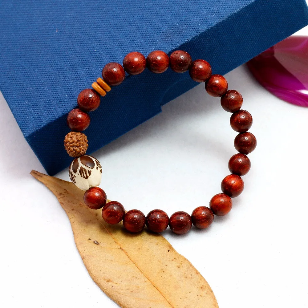 Натуральный Красный Сандерс Белый Rudraksha Bodhi цветок лотоса бусы браслет для женщин