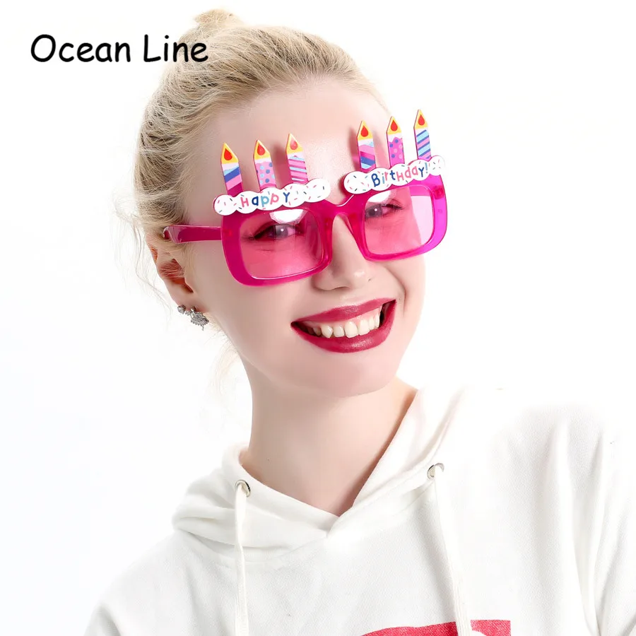 Смешно Фиолетовый торт ко дню рождения Свечи с днем Реквизит Очки Новый костюм