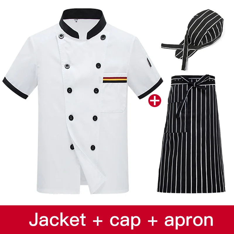 jacket cap apron Унисекс Кухня шеф-повар Ресторан повара рубашка Услуги хлебобулочные изделия из дышащего материала двубортная шеф-повар платье шеф-повар куртка фартук - Цвет: jacket cap apron