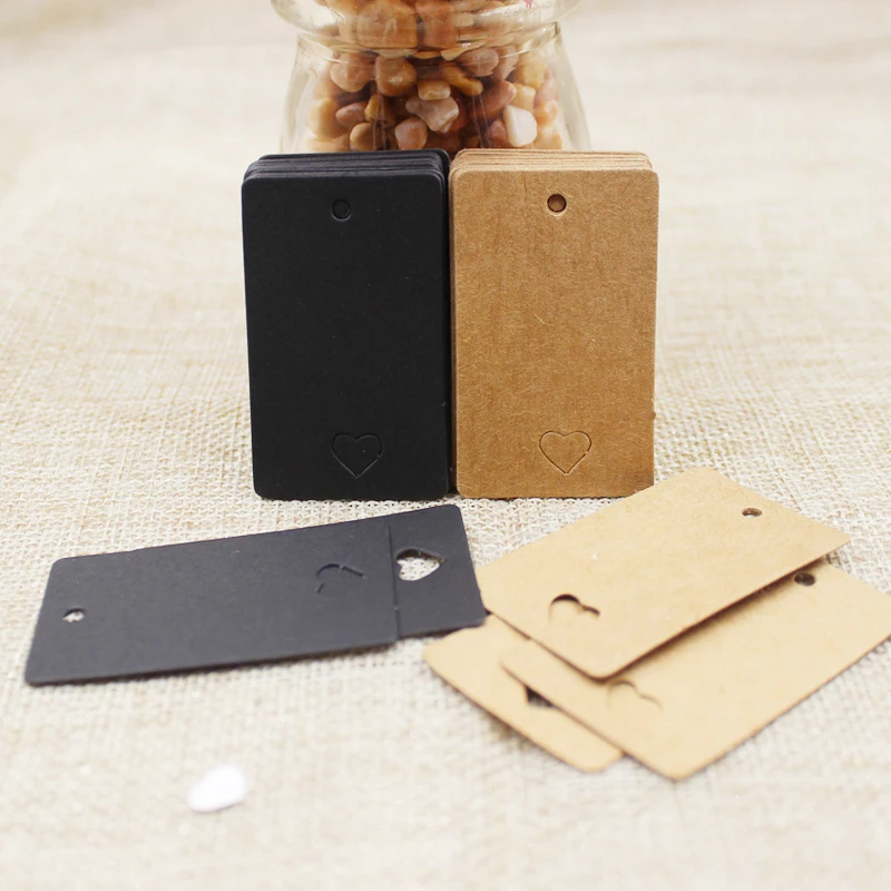 

200pcs 5*3cm Heart cut retangular kraft/black Paper blank hang Tag / Wedding Favour Gift Tag Price Labe