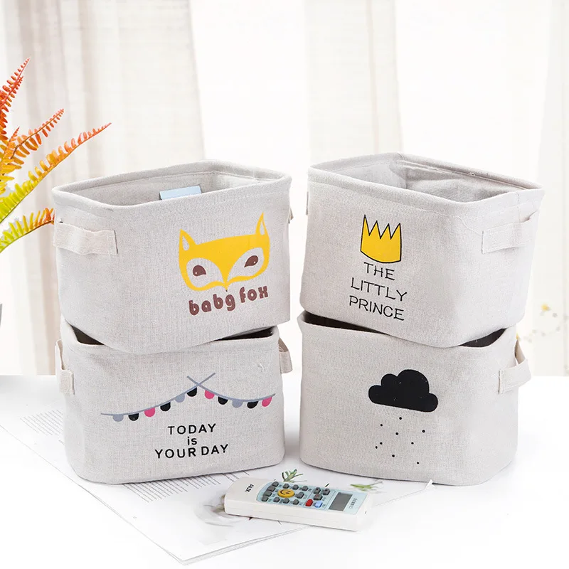 Из хлопка и льна для рабочего стола корзины хранения с рисунками героев