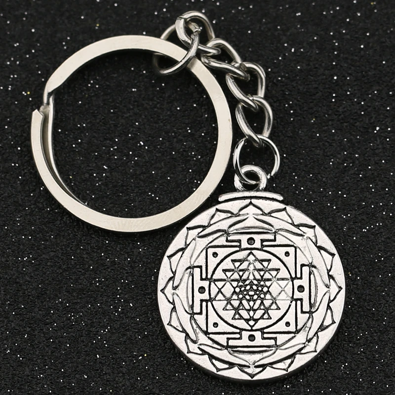 

Sri Yantra Keychain Hindu Sacred Geometry Buddhist Mandala Amulet Symbol Keyring Key Chain Ring Vintage Yoga Jewelry Wholesale