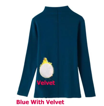 Blue With Velvet Облегающий свитер с высоким воротом для женщин на осень и зиму, пуловер с длинным рукавом, хлопковые базовые Топы, S-3XL размера плюс, Harajuku, Pull Femme - Цвет: Blue With Velvet