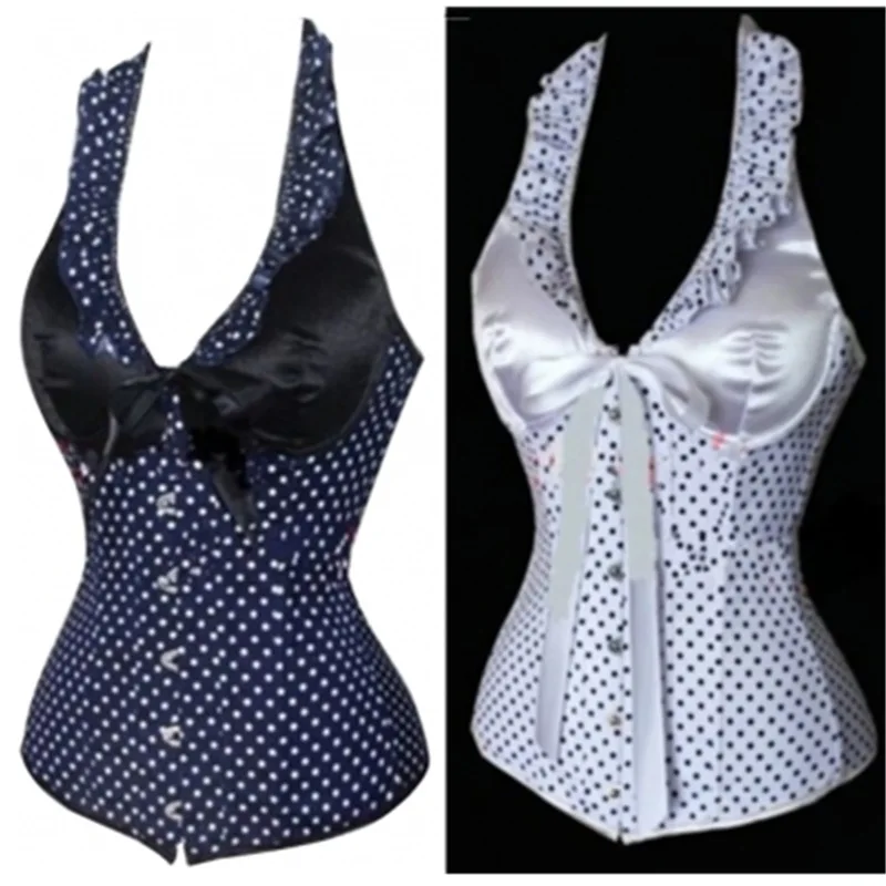 Корсет с бретелькой через шею Corpete Corselet в белую полоску боди готическом стиле
