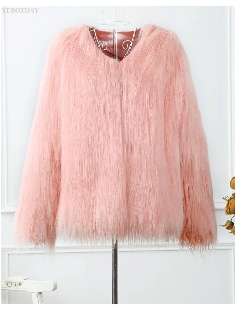 pink Белые пальто и куртки из искусственного меха женские модные элегантные женские осенне-зимние пушистые теплая шуба из искусственного меха с круглым воротником размера плюс 3xl - Цвет: pink