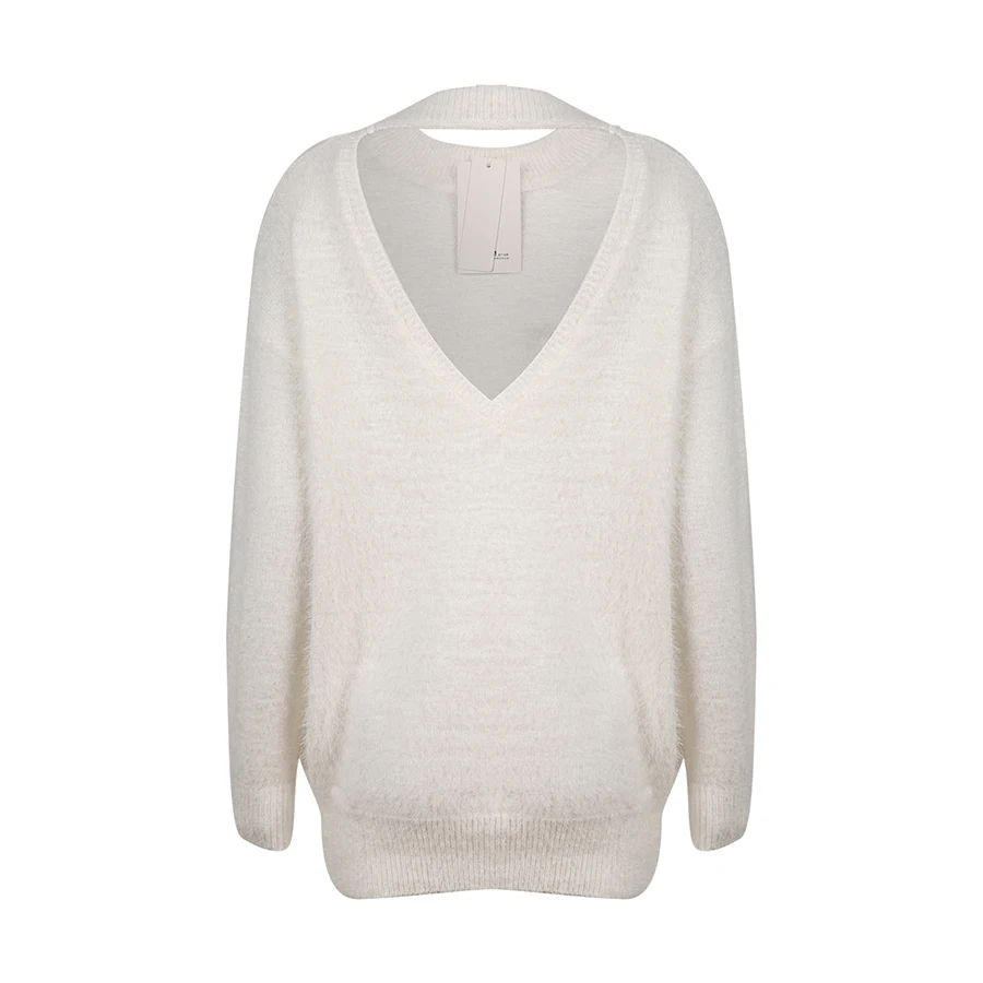 V Neck White Cashmere Sexy Sweater Women Long Womens Pullover Christmas Sweaters Family Oversized Jumpers Tunic Winter K6B45 | Женская