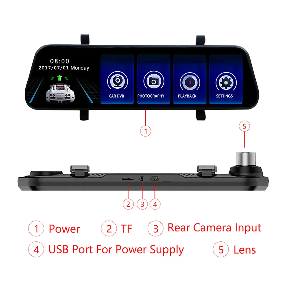 Двойной объектив 9 35 "Full Touch HD 1080P зеркальная камера ночного видения