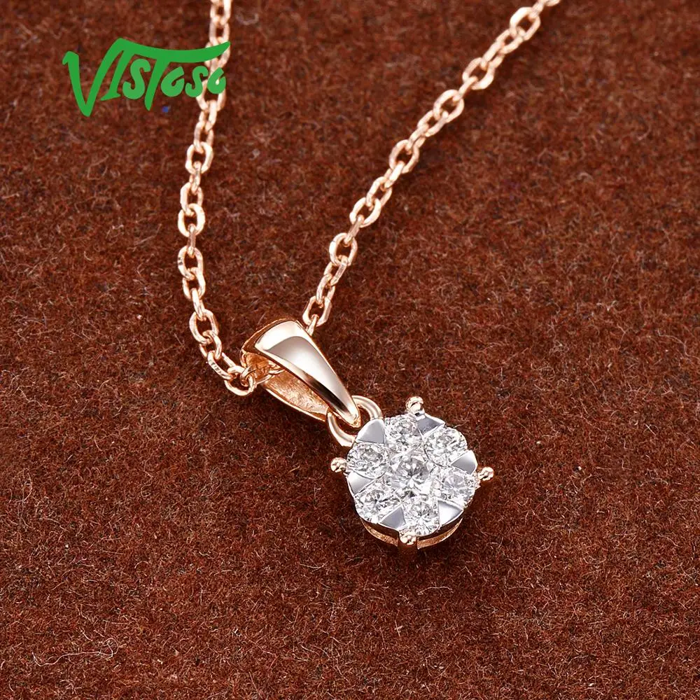 VISTOSO, ювелирный набор для женщин, настоящий 14 к, 585 розовое золото, сверкающий бриллиант, нежные круглые серьги, кольцо, кулон, набор, хорошее ювелирное изделие