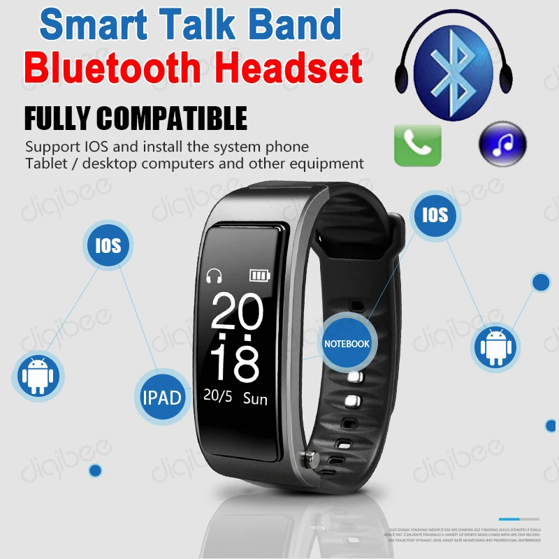 Smart Bracelet Talk Band Pedometer Heart Rate Tracker Sports Wristband Watch Bluetooth Earphone Headset For iOS iPhone Android |