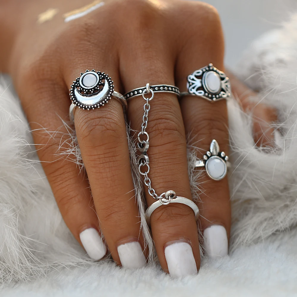 Женский комплект колец с опалом IF ME этнический в форме турецкой Луны и солнца