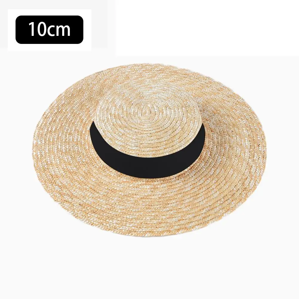 Beige Black 10cm Шляпа-канотье с широкими полями 10 см 15 см соломенная шляпа с полями плоская белая черная лента шляпа от солнца пляжная кепка для женщин летняя кепка от солнца Новинка - Цвет: Beige Black 10cm