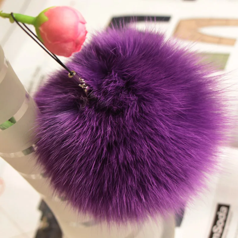 

10cm Nature Genuine Fox Fur Ball Pom Pom Fluffy DIY Winter Hat Skullies Beanies Knitted Cap Pompoms TKF005-purple
