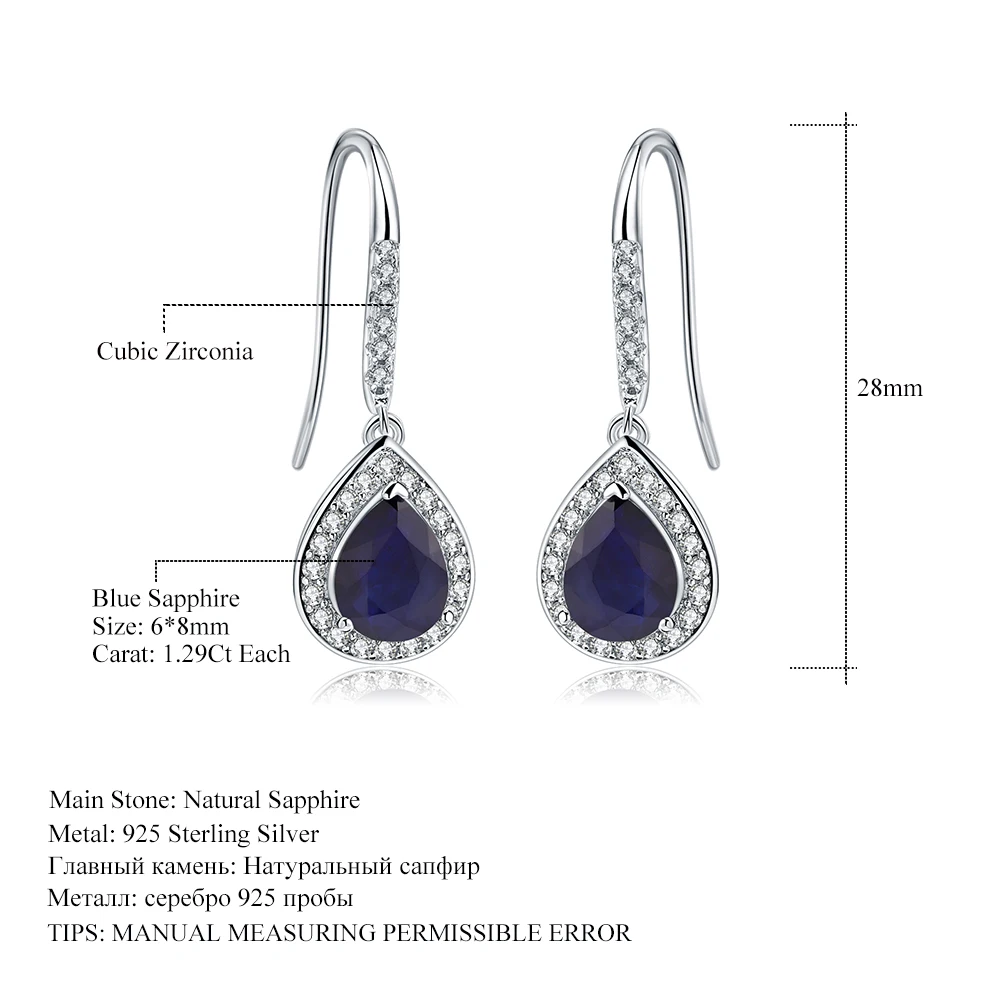GEM'S BALLET 2.58Ct Natural Blue Sapphire Dangle Earrings Real 925 Sterling Silver Elegant Brincos for Women Party Fine Jewelry |