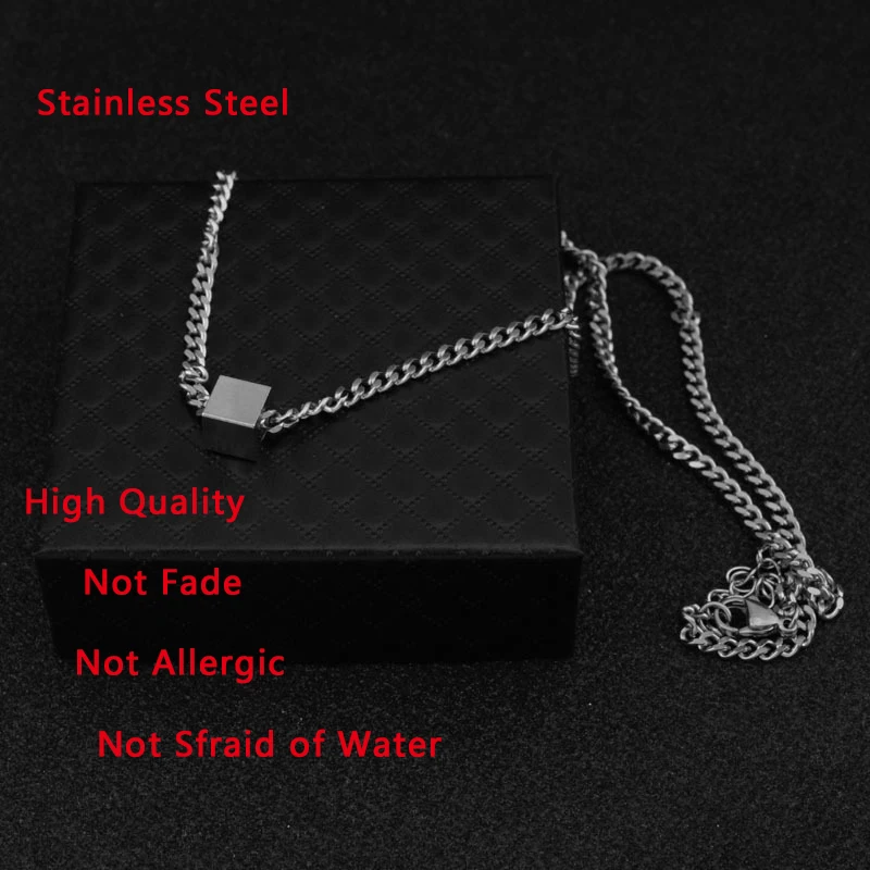 Women Men Stainless Steel Necklace Long Chain Square Box Pendant Sweater Punk Necklaces Unisex Choker Boys Girls Rock Hip Hop