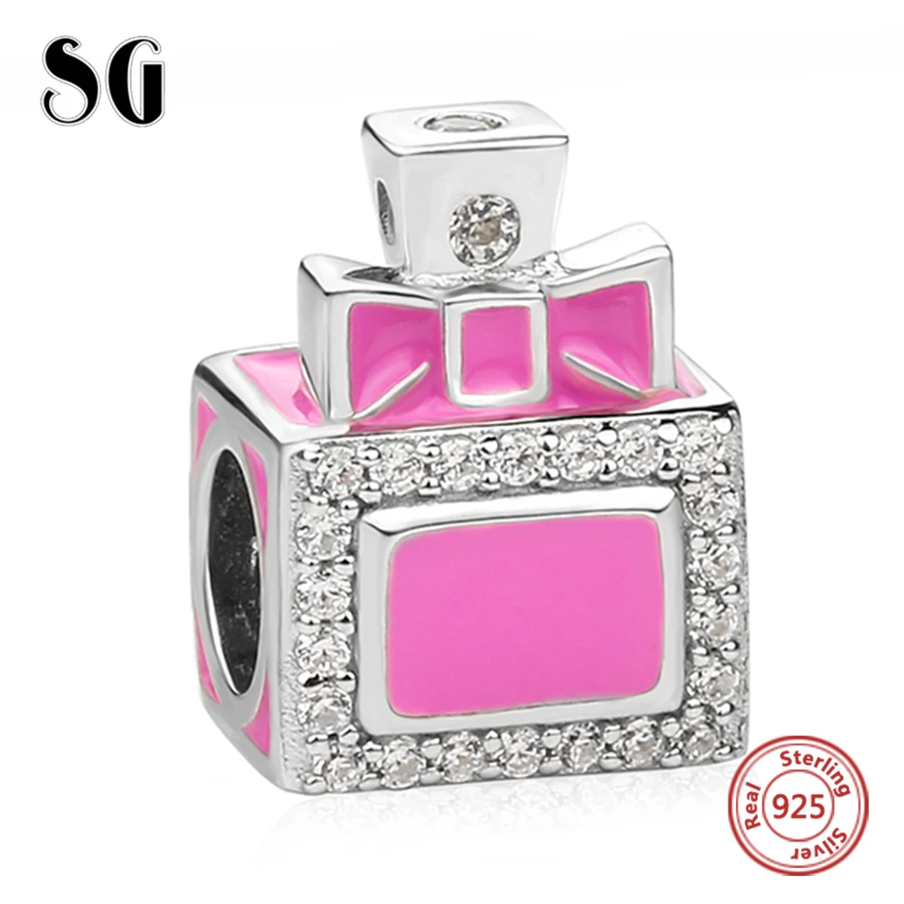 925 Sterling Silver Enamel Pink Perfume Bottle with Bowknot CZ Beads Fit Original Pandora Charms Bracelet Fashion Jewelry Gifts|pandora