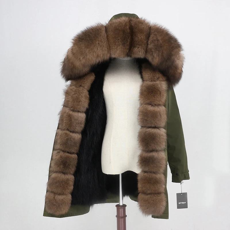 OFTBUY, водонепроницаемая парка, пальто из натурального меха, натуральный Лисий мех, капюшон, зимняя куртка для женщин, съемная верхняя одежда, уличная одежда, роскошная теплая