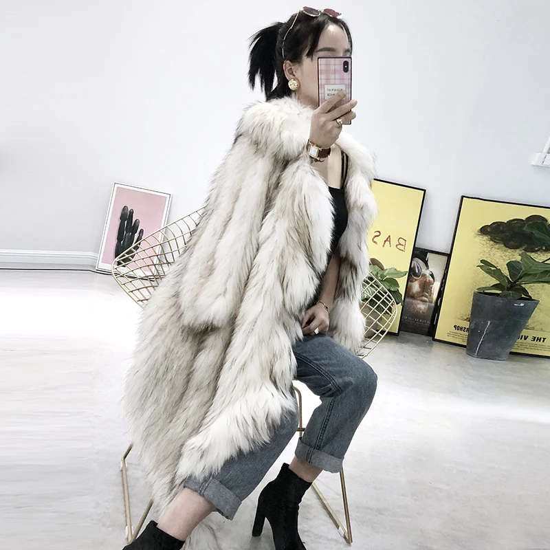 2022 New arrival luxury soft luxury women real fur knitted raccoon fur long coat femme genuine fur winter outwear butterfly edge