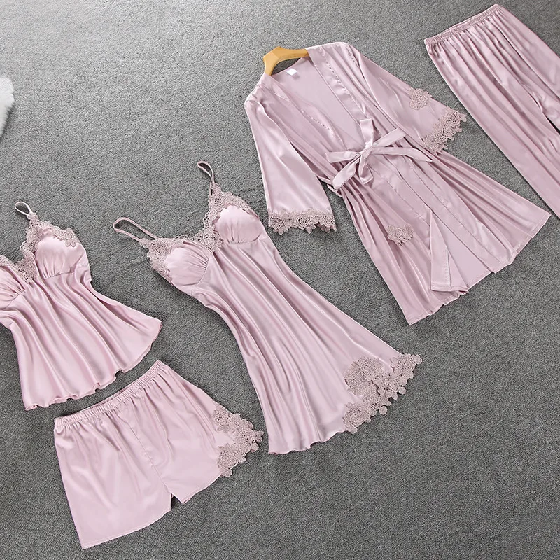 JRMISSLI женская пижама с коротким рукавом 5 шт. атласная одежда для сна Pijama шелк