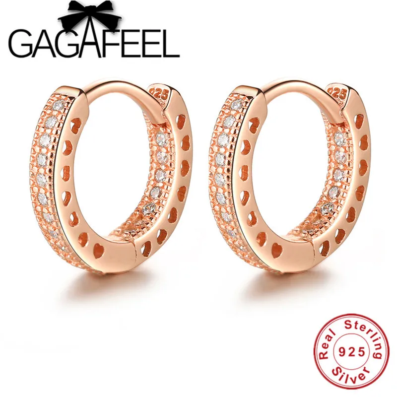 Покрытие из розового золота GAGAFEEL 10 мм 925 пробы серебряные стекируемые серьги-кольца в форме сердца для женщин Полный CZ Циркон ювелирные изделия аксессуары - Окраска металла: Покрытие из розового золота