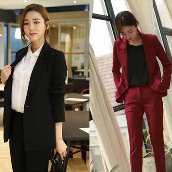 

Костюм женский корейский вариант дикий 2020 лето и осень Новый однобортный Повседневный OL Куртка Твердые девять брюки прилив