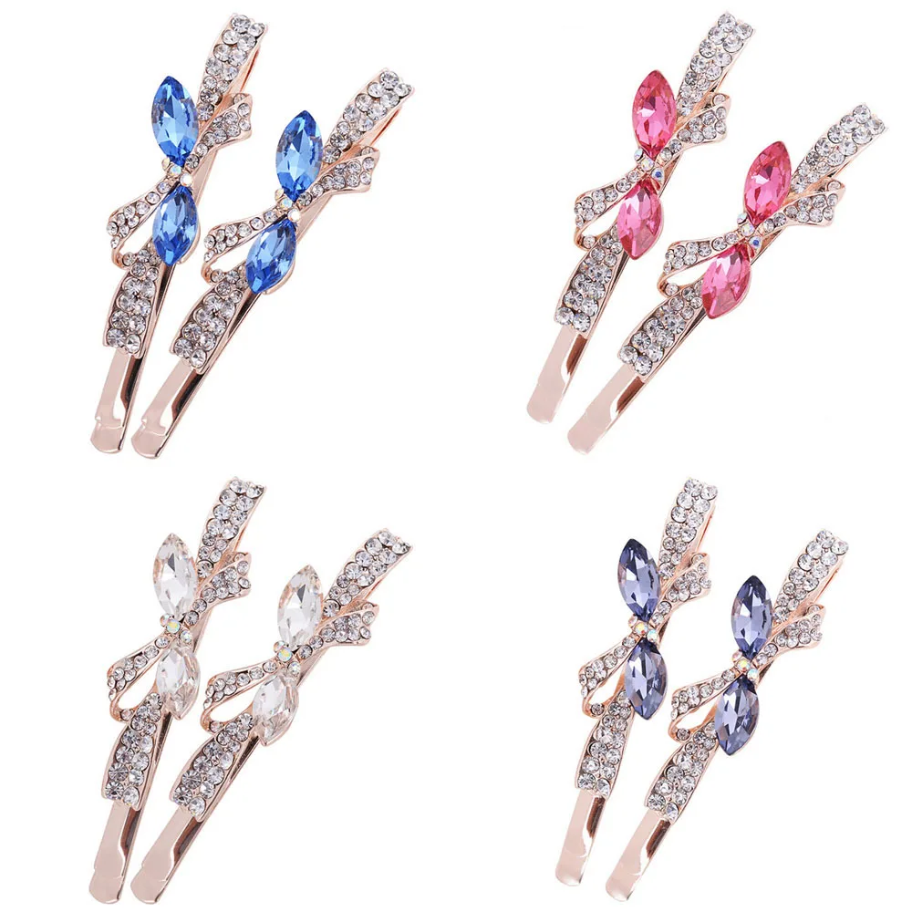 1 пара корейский Кристалл Rhinestone Бабочка волос заколка шпилька Лентой Зажим Для