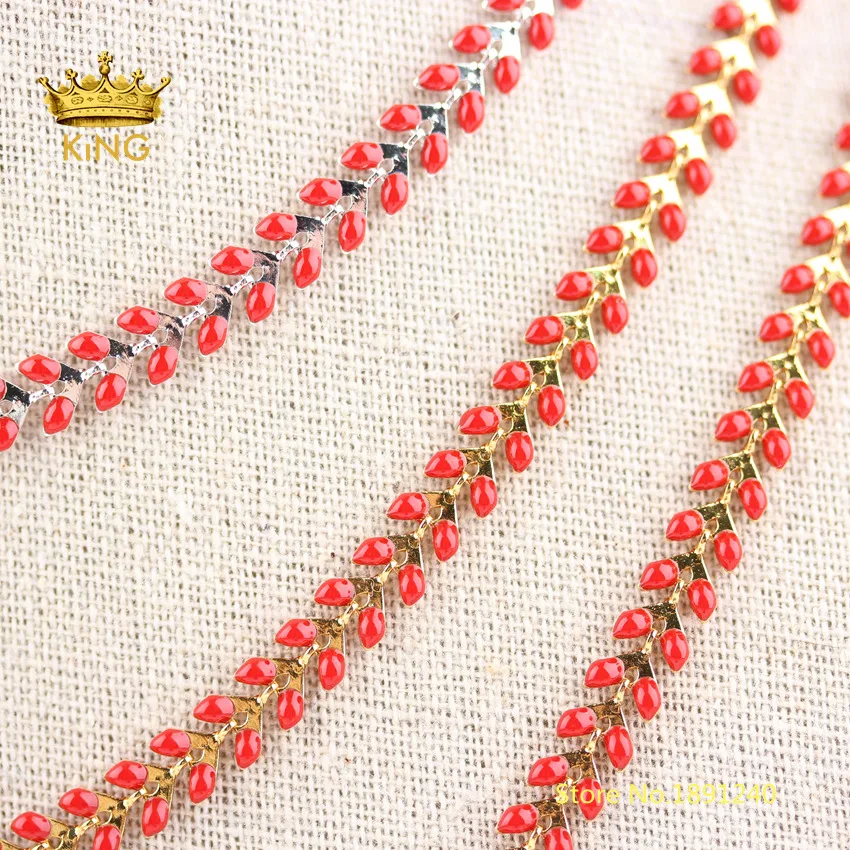 5meters Red Enamel Chevron Chains Beaded Choker Fine Jewelry Fishbone Epoxy Chain Spike Studded Copper Metal HX205 | Украшения и