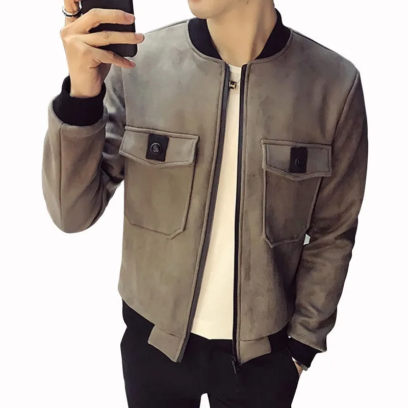 Большой накладной карман контраст Курточка бомбер Для мужчин Slim Fit весна осень