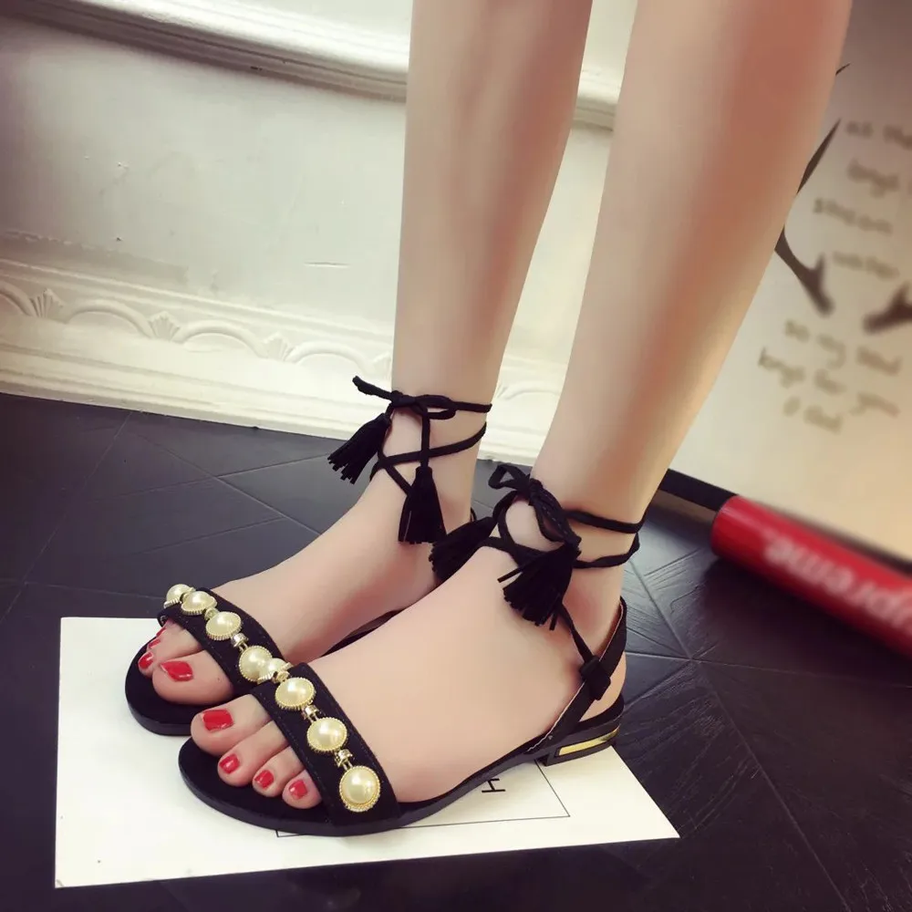 Модная женская обувь на плоской подошве с кисточками и жемчужинами Нескользящая