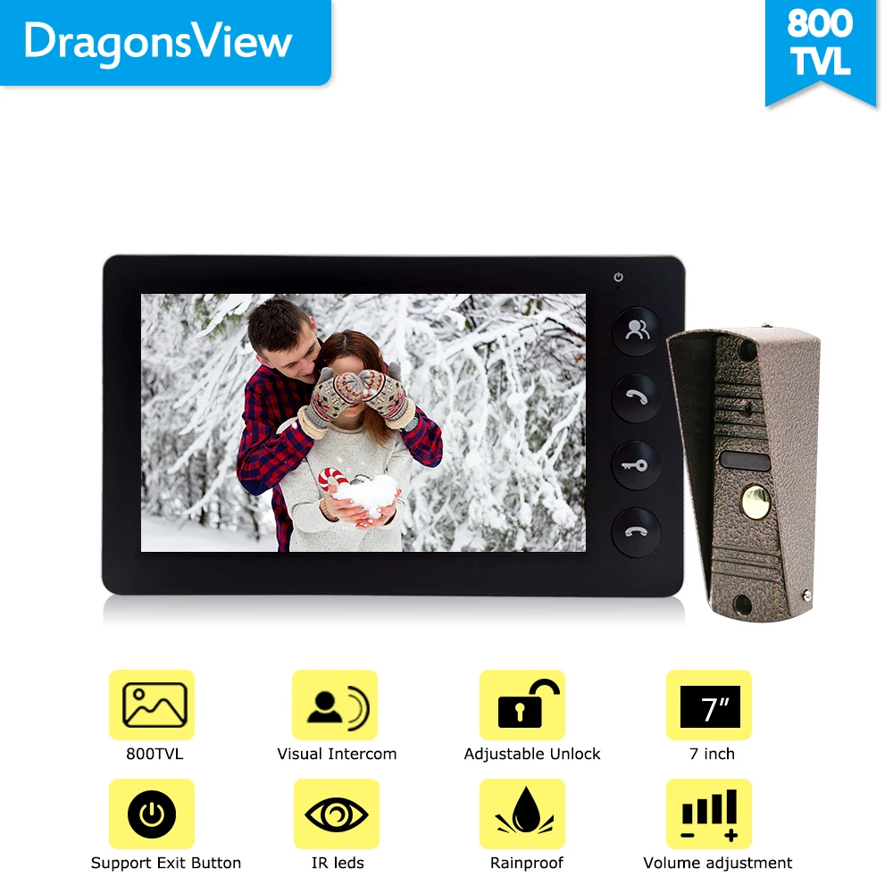 Dragonsview 7 дюймов видеодомофон домофон система белый/черный видеодомофон панель ввода домофоны для личного домашнего вызова панель