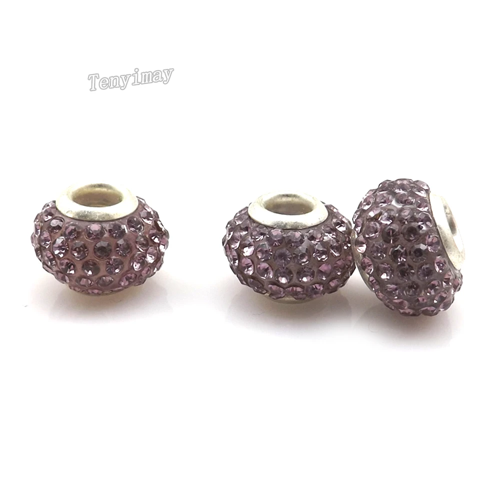 

12pcs/lot Big Hole Charm Beads Purple Crystal Spacer Beads For Jewelry Making
