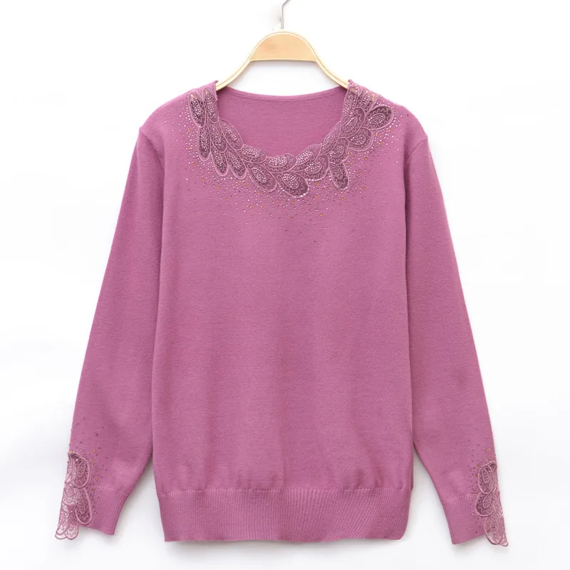 

Middle Aged Women Cashmere Autumn Winter O-neck Sweaters And Pullovers Long Sleeve Slim Bottoming Knitted Pullover Plus Size