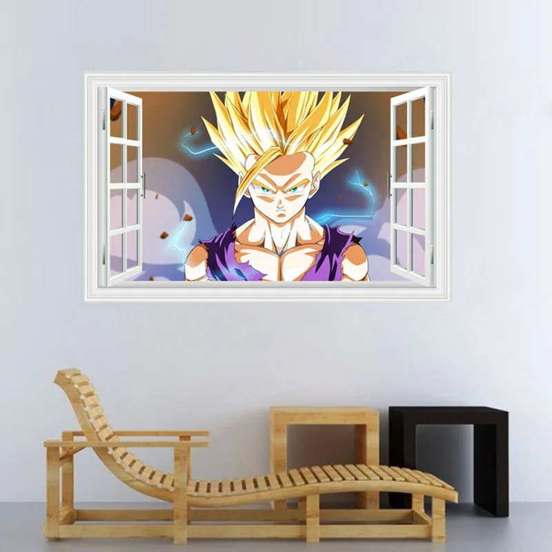 Большой Размеры! 90*60 см Dragon Ball Супер Saiyan аниме окна Стикеры 3D визуальный эффект Kakarotto обои Стикеры s ST20