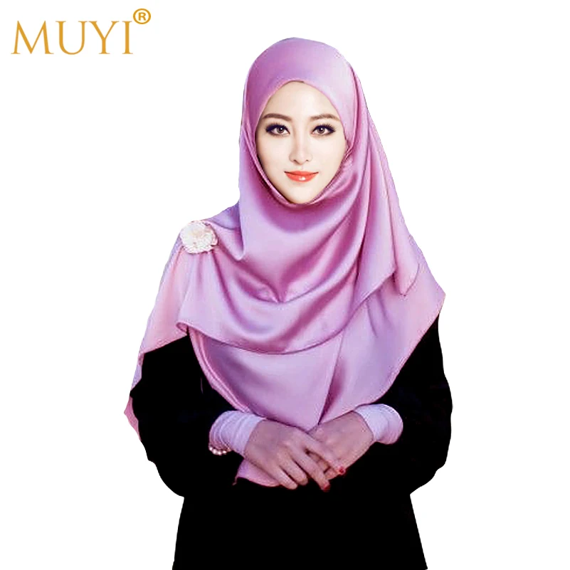 Мусульманский Хиджаб Женский шарф с квадратами Тюрбан головной убор атласные