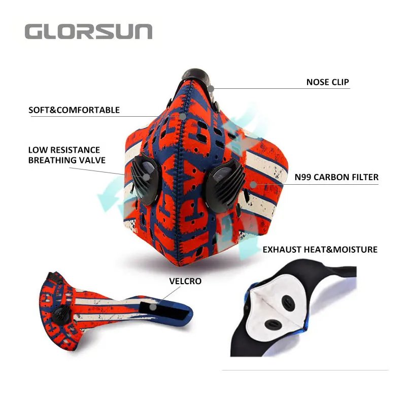 GLORSUN на заказ моющиеся для верховой езды Спорт n99 смога анти загрязнения воздуха маска неопрена n95 анти pm2.5 Мотоцикл Велосипед Велоспорт рот маска