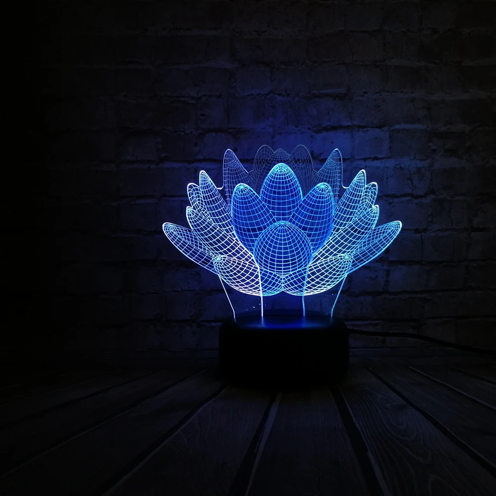 Новая 3D лампа суккулентные растения цветы лотоса Микс разноцветных USB Led ночник