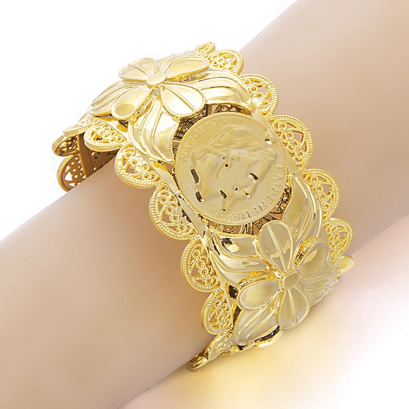 

Ethlyn Jewelry Dubai Style Jewelry Napoleon Coin Big Bangle For Women Gold Color Bangles African/India//Middle East Items B68