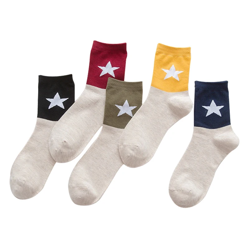 

2017 autumn and winter new style in the tube socks Ms. Five-pointed star printed socks breathable sweat sweat cotton Women socks