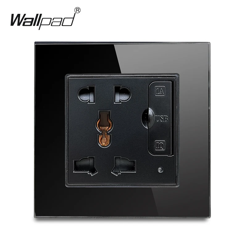 Wallpad S6 белая черная стеклянная панель одна универсальная розетка с 3 1 А 2 usb-портом