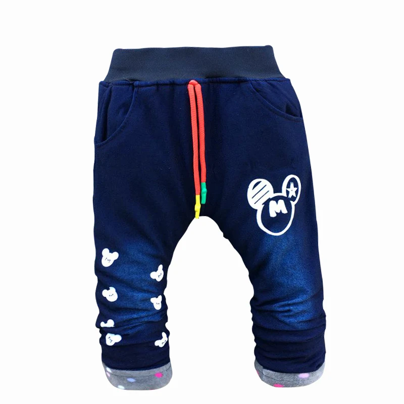 Новинка детские штаны Зимние теплые брюки с принтом для младенцев эластичная