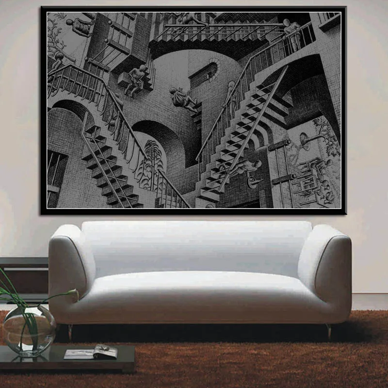 P519 Escher Surreal геометрическое Искусство Современная Абстрактная живопись Шелковый