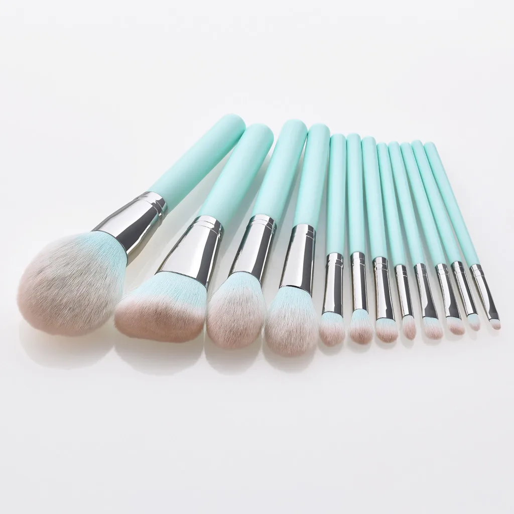 GUJHUI 12PCS Light Blue Wooden Handle Makeup Brush Set Foundation Eyebrow Eyeshadow Hot Cosmetic Tool brochas maquillaje | Красота и